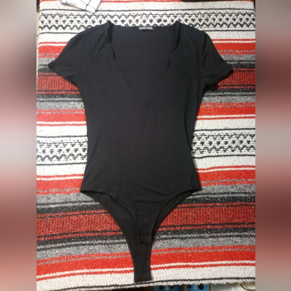 Mind Code Black Cotton Polyester Bodysuit Size S